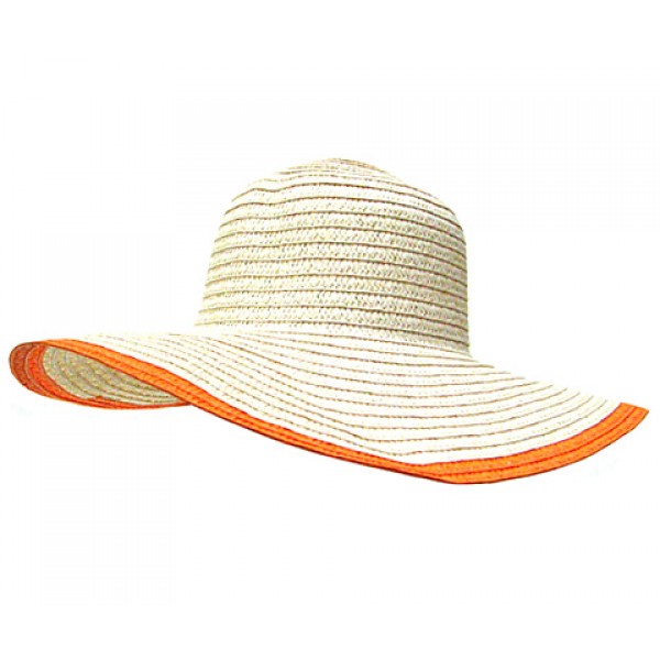 Wide Brim Hat - Paper Straw Wide Brim Hat - Orange Trim - HT-ST1061OR